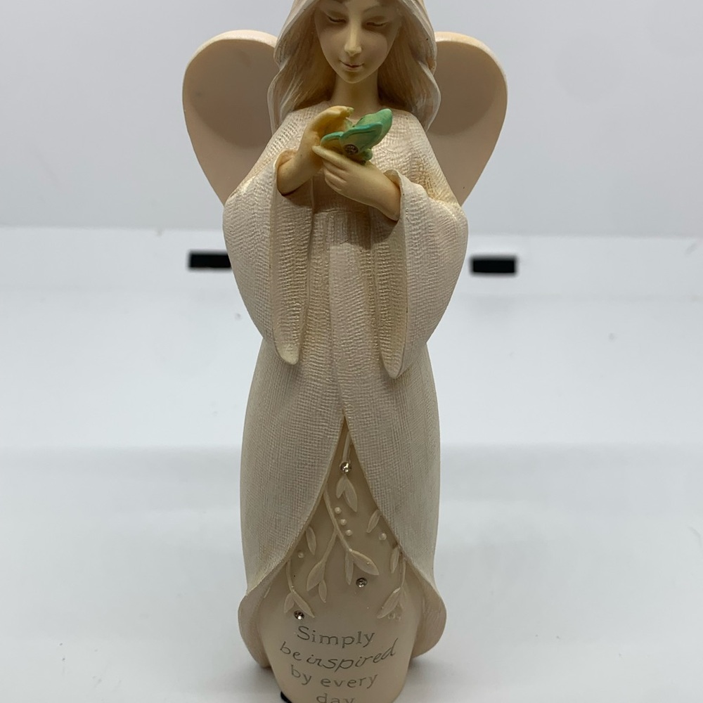 Enesco Foundations Cream Angel Figurine with Green Bird